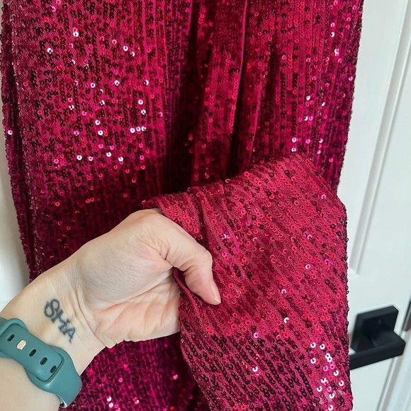 Saylor Shana Asymmetrical Sequin Midi Dress Stretch Pink Small - Picture 9 of 9